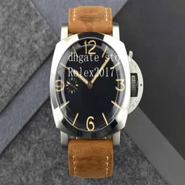 Limitée pour homme 2021 47 mm Sandwich Cadran noir Mouvement en cuir marron Économies d'énergie Dans le sens inverse des aiguilles d'une montre Enroulement manuel Plongée Fashi219n