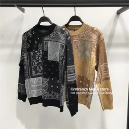 Męskie swetry Firmranch Mężczyźni/ kobiety para jesień zima Paisley Knitwear Pullover Black/ Khaki Sweter High Street swobodne luźne zermen