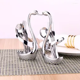 Conjuntos de utensílios de jantar 7 PCs/ set Swan Fruit Base Selder Forks