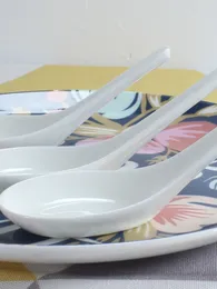 Spoons 6pcs set plain white bone china chinese rice scoop spoon ceramic porcelain dinner baby kis soup korean ice cream ladle 230302