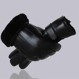MPPM Men sheepskin gloves genuine leather glove for men winter Outdoor warm fur thickening thermal patchwork gloves T2001286O