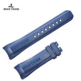 REEF TIGER RT Мужская резиновая часовая полоса Водонепроницаемый синий прочный ремешок шириной 24 мм с пряжкой RGA3503 Bands267I