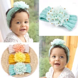 Haarschmuck B2EB Strickknopf-Haarbänder Baby-Turban-Kopfwickel-Stirnbänder Blumendekorationen