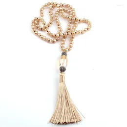 Pendant Necklaces Fashion Bohemian Jewelry Beige Crystal Glass Knotted Handmake Paved Tassel Necklace For Women