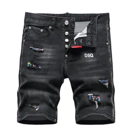 DSQ2 Jeans Short Men's Hip Hop Rock Moto Mens Design Riebre Denim angustiado DSQ Summer Black Jeans Short 1108