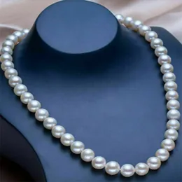 Anhänger Halsketten Natürliche 9-10mm AAAA Perfekte Runde Südsee Echte Weiße Perlenkette 18"