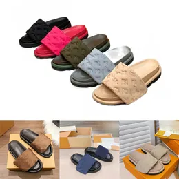 Yastık slaytları kadın tasarımcı terlik yaz moda baskıları ön kayış yastıklı sandeller düz katırlar plaj sandalet ayakkabıları