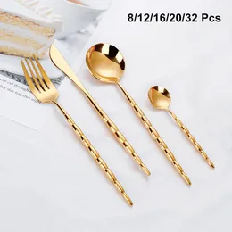 Conjuntos de utensílios de jantar 812162032 Peças Tabela de tabela dourada de talheres de aço inoxidável Faca de faca de faca para utensílios de cozinha em casa 230302