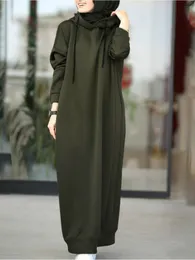 Casual Dresse Muslim Sweatshirt Stylish Hoodies Long Sleeve Maxi Female Solid Hooded Vestidos Robe 230302