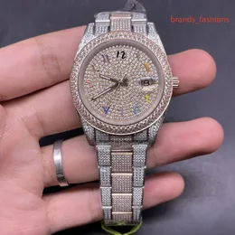 Relógios masculinos Full-iced Out Diamond Relógio de pulso Diamond Hip-hop Trend Watch 2 tons Diamond Bezel Relógios mecânicos automáticos