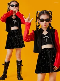 Стадия носить дети хип -хоп костюм девочки Jazz Performance Одежда Kpop Tops Tops Sequin Concert Concert Concert Clode Dnv17121