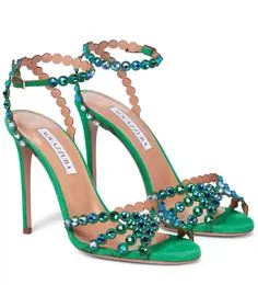 Sandálias tequila com design de verão, sapatos femininos de couro enfeitado com cristal, tiras, salto alto, festa, vestido de casamento EU35-44