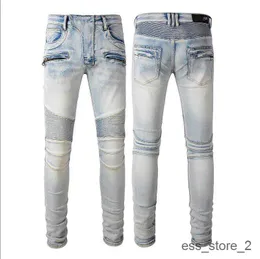 Elástico reto 2023 rasgado amirs motociclista top slim masculino jeans jeans casuais moda moda skinny estriado calça clássica de calça clássica femk