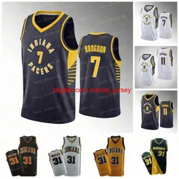 11 Domantas Sabonis 7 Malcolm Brogdon Reggie 31 Miller Basketball Jerseys新しいネイビーブルーホワイトステッチジャージー75周年