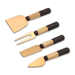 Servis uppsättningar Jaswehome Creative Wood Handle Rose Gold Cheese Knife Set 4PCSSet Rostfri Cutter Slicer Light Weight Knives 230302