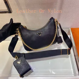 2pcs Kadın Deri 2023 Luxurys Tasarımcıları Çantalar Altın Siyah Deri Naylon Çanta Yüksek Kalite Lider Çanta Tasarımcısı Lady Cross Vücut Zinciri Para Çantalı Tote