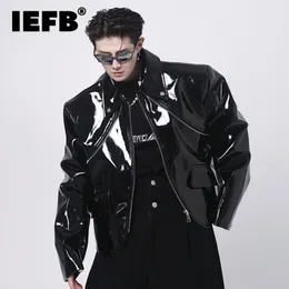 Men's Leather Faux IEFB Personality Zipper Decoration High Street PU Bright Short Jacket Men 2023 Solid Color Darkwear 9A5826 230301