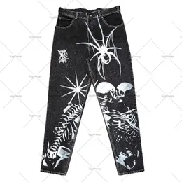 Damenjeans Y2K Street Hip Hop Harajuku Jeans mit weitem Bein 2023 lässiger dunkler Stil Totenkopfknochen All Match hoch taillierte Männer 230301