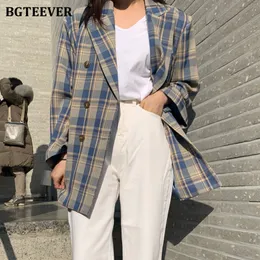 Blazer per abiti da donna BGTEEVER Elegante blazer scozzese doppiopetto da donna autunno vintage colletto dentellato giacca da donna buon tessuto 230302