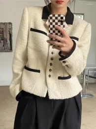 Kurtki damskie Koreańska moda Tweed Kurtka kobiet 2023 Spring pojedynczy płaszcz przycięty w stylu vintage krótki chaquetas para mujer