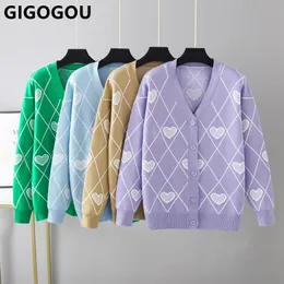 Женские вязаные футболки GIGOGOU, однобортный женский кардиган с v-образным вырезом, осень-зима, модное вязаное теплое пальто, толстый женский повседневный свитер, топ 230302