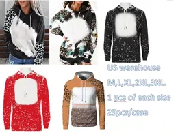 Local Warehouse Heat transfer Sublimation Bleached Hoodies Long Sleeve Hooded Sweater Polyester US Men Women Mixed Sizes Z11