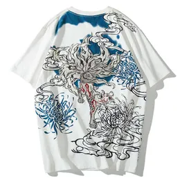 メンズTシャツ2020新規到着セールO-neotte TシャツTシャツHomme Hip Hop Nine Tail Embroidery Chrysanemファッションタトゥー半袖G230301