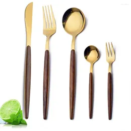 Set di stoviglie in acciaio inox manico in legno imitazione coltello forchetta cucchiaio bistecca occidentale giapponese dessert frutta stoviglie CGY