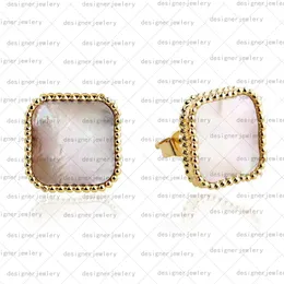 4/fyra bladklöver örande svarta studörhängen Mini Sterling Silver Elegant Charm Earring 18K Gold Agate Shell Mor-of-Pearl Wedding Jewets Gifts For Womengirls