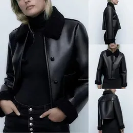 Women's Jackets Custom Leather Jacket Ladies Winter Black Double Sided Short Faux Womens Petite Wool Coat Woman's Heat Women