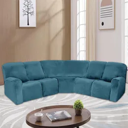 Stuhlhussen für 5-Sitzer-Liegesofa, Stretch-Samt, L-förmig, für Wohnzimmer, Liegecouch, Möbel, Schonbezüge