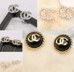 20style Fashion Brand Designers Letters Stud Simple Geometric Women Luxury Brand Design Flowers Crystal Rhinestone Pearl Earring Wedding Party Jewelry