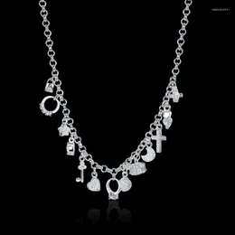 Цепи 925 Штамповать серебряное ожерелье на 18 дюймов блестящее циркон ключ луна Сердце Стар