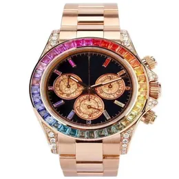 2021 Sapphire Crystal Rose Gold Watch Luxury Automatic Mechanical 116599 Rainbow Diamond Bezel Mens Watches Fashion Wristwatches1777