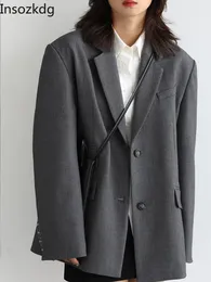 Damenanzüge Blazer Lnsozkdg Hohe Qualität Büro Dame Grau Übergroßen Blazer Frauen Jacke Korea Casual Blazer Mantel Arbeit Anzug Femme Oberbekleidung 230302