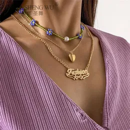 Colares pendentes 3 PCs/set Bohemian Multicolor Badyed for Women Boho Gold Color Metal Chain Letter Jeia de Colar de Flor