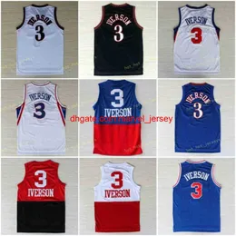 3 Allen 3iverson 76 Jersey Georgetown Hoyas Vintage Jerseys Grey Black Blue White Red Stitched