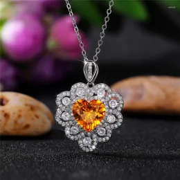 Pendant Necklaces Huitan Vintage Heart Necklace For Women With Love Cubic Zirconia Luxury Female Accessories Party High Quality Jewelry