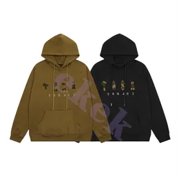 Lyxdesigner Mens hoodie kamouflagebrev broderi långärmad tröja modemärke pullover rund hals svart brun
