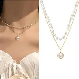 Pendant Necklaces Women Fashion Natural Pearls Choker Necklace Cute Double Layer Chain Bead 2023 Famale Friends Chains Jewelry