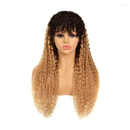 Kinky Curly human Hair Wig with bangs for women 1b/27ペルーの非レースレミーフルマシンウィッグ