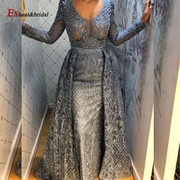 Party Dresses Dubai Full Lace Wedding Evening Night For Women 2023 Mermaid Vneck Long Sleeves Crystal Handmased Formal Gown 230301