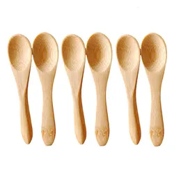 Coffee Scoops 100pcs 9cm Bamboo Dessert Spoon Fork Baby Kids Use Mini Spoons Forks 230302