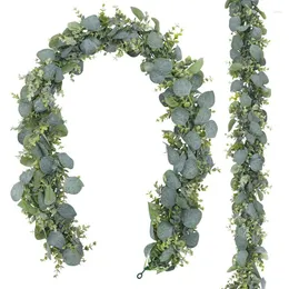 Decorative Flowers 2 Pack 1.8M Artificial Eucalyptus Garland Faker Silver Dollar Greenery Vines Table Runner