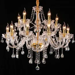 الثريات غرفة نوم الصالون LED شمعة الثريا مصباح الحديث الحديثة الفاخرة الكريستال Chandeleir 15 PCS E14 Gold Villa Lustr