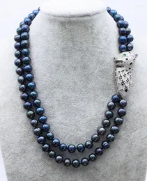 Kedjor 2raws sötvatten pärla svart runda 9-10 mm halsband 18-19 tum grossistpärlor natur fppj kvinna