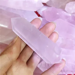 Dekorativa figurer Objekt Natural Rose Quartz Pink Crystal Double Scinated Points Energy Tower Reiki Healing Stones Indie Jewelry Pre