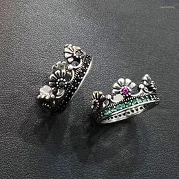 Ringas de cluster requintadas flores ajustáveis ​​damas anel embutido de zircão de zircão jóias da coroa para mulheres Banquero de noivado de casamento