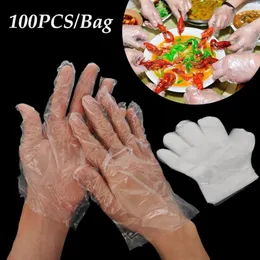 100pcsセットプラスチック透明な使い捨て手袋
