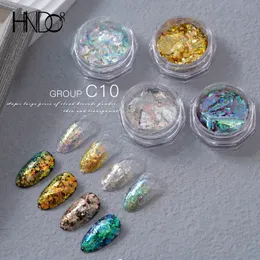 Nagelglitzer HNDO 4-farbiges schillerndes Opalpulver-Set, Nagelglitzer, glänzendes Splitterpigment, Staub, glänzende Flocken für Maniküre-Design, DIY 230302
